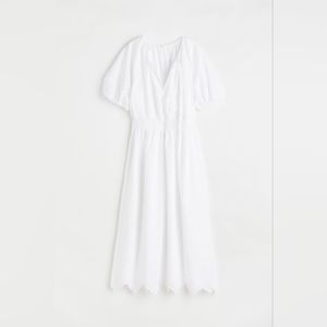 H&M White Puff-Sleeved Dress Maternity/ Bump Friendly